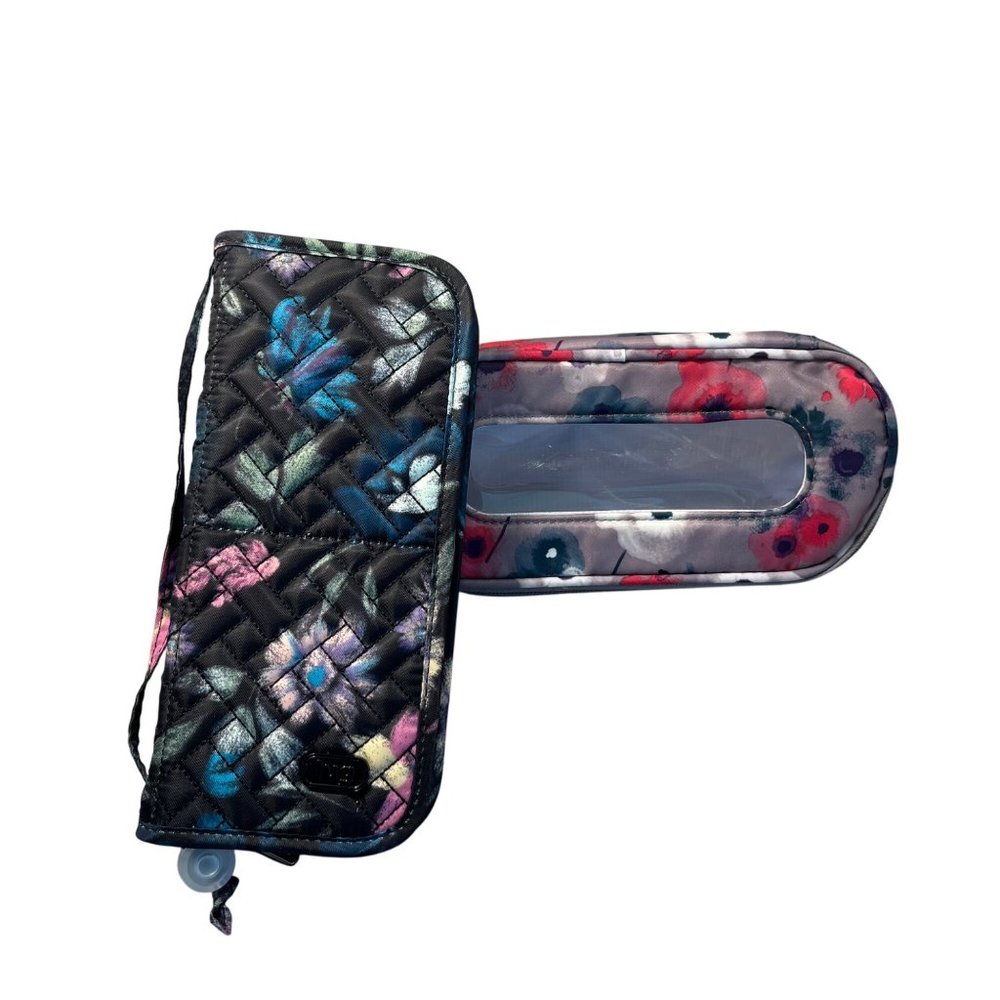 Lot of 2 Lug Brush Organizer and Cosmetic Case Floral  Zip Around